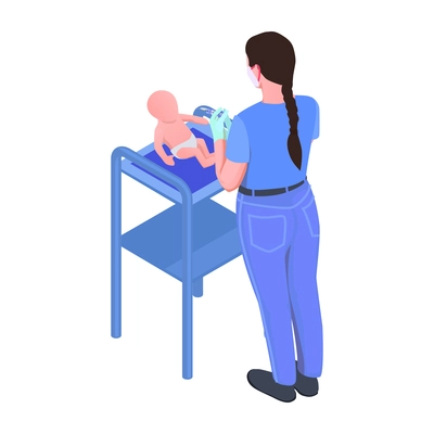 Vaccination isometric icon with nurse giving injection to baby 3d vector illustration