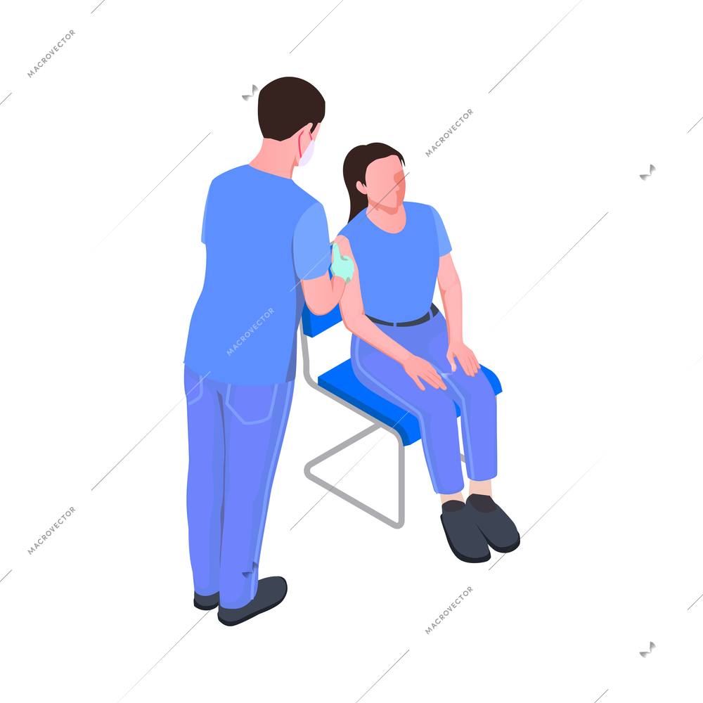 Vaccination isometric icon with medical worker giving injection to woman 3d vector illustration