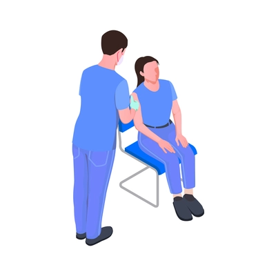 Vaccination isometric icon with medical worker giving injection to woman 3d vector illustration