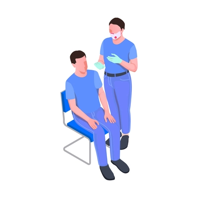 Isometric icon with doctor and patient during vaccination 3d vector illustration