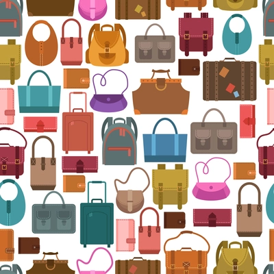 Women fashion and travel baggage bags shopping seamless pattern vector illustration