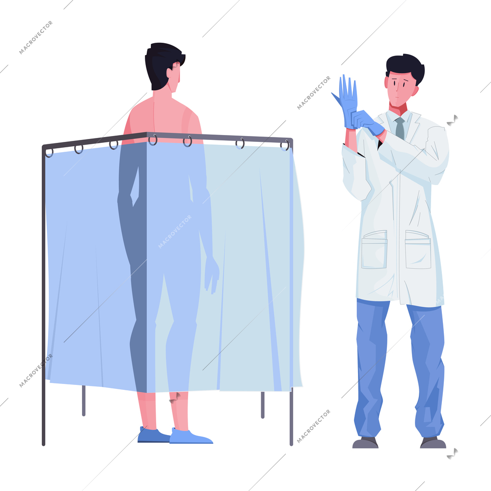 Man health flat icon with characters of patient and andrologist vector illustration