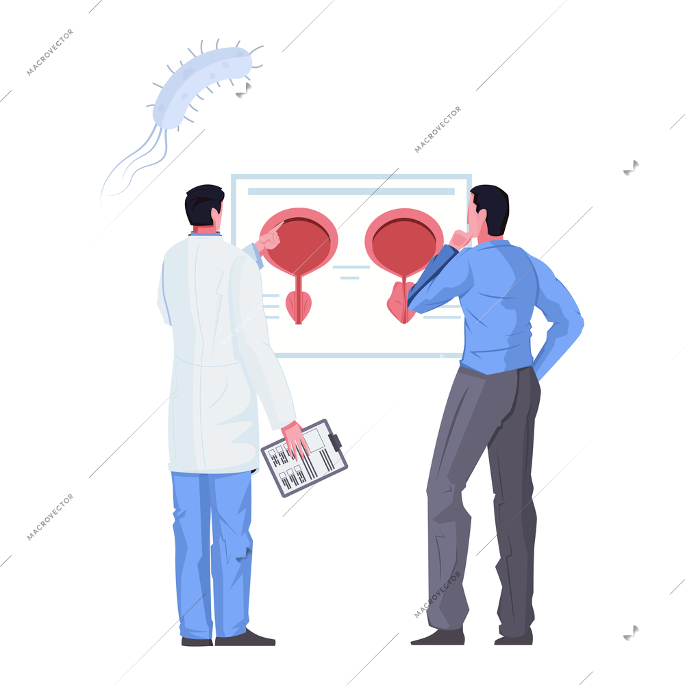 Man having consultation with andrologist flat vector illustration