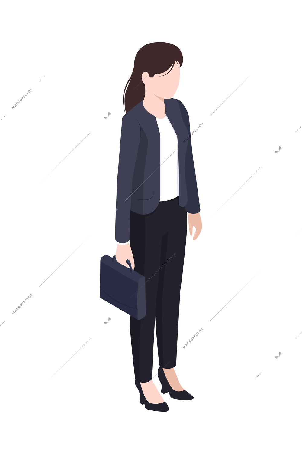 Isometric character of businesswoman in office wear holding briefcase 3d vector illustration