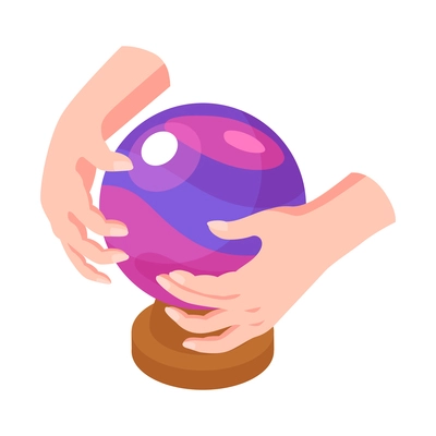 Fortune teller hands and magic crystal ball isomeric icon 3d vector illustration
