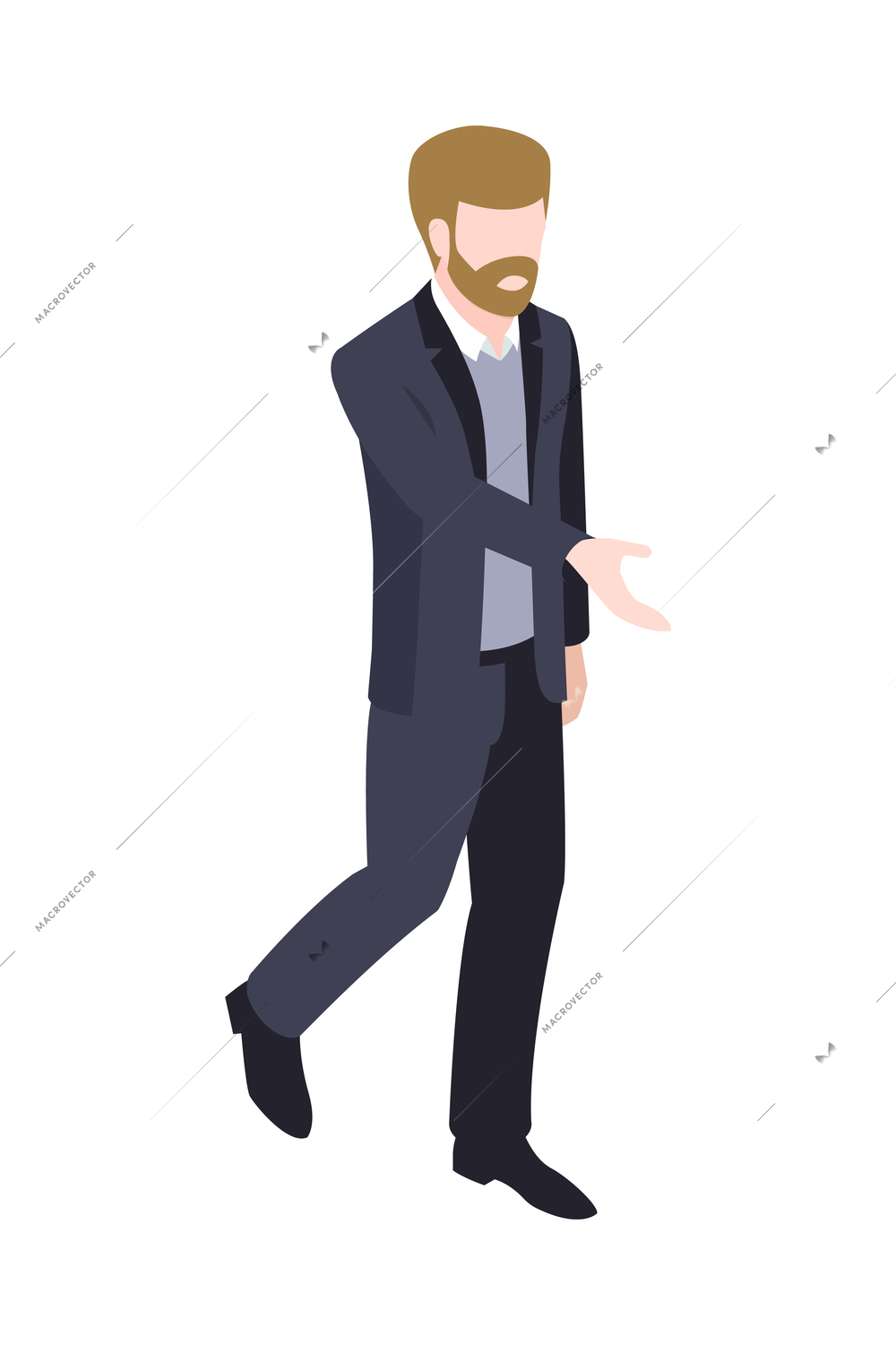 Isometric character of businessman holding out hand vector illustration