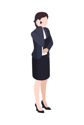 Businesswoman talking on phone isometric vector illustration