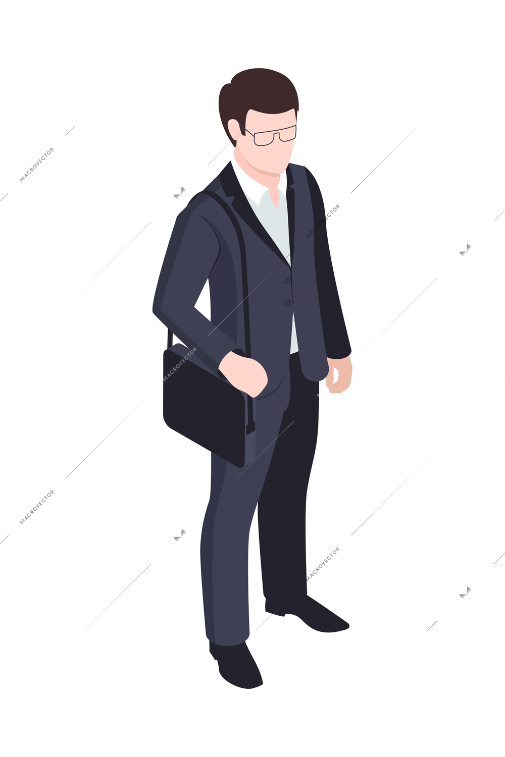 Isometric icon with businessman in office wear glasses with briefcase 3d vector illustration