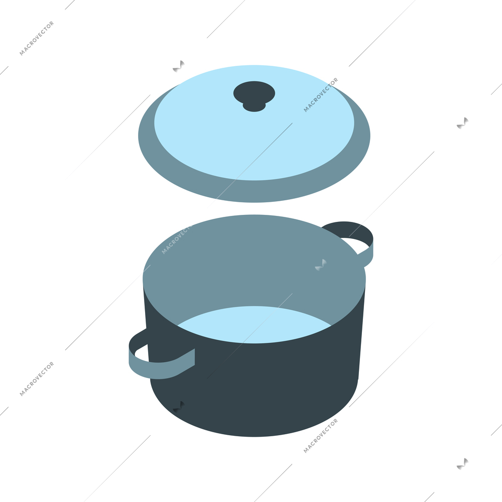 Isometric empty saucepan with lid on white background isolated vector illustration