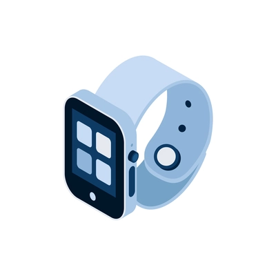 Smart watch with touch screen and white band isometric vector illustration