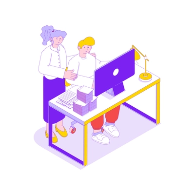 Team work icon with business people helping each other 3d isometric vector illustration