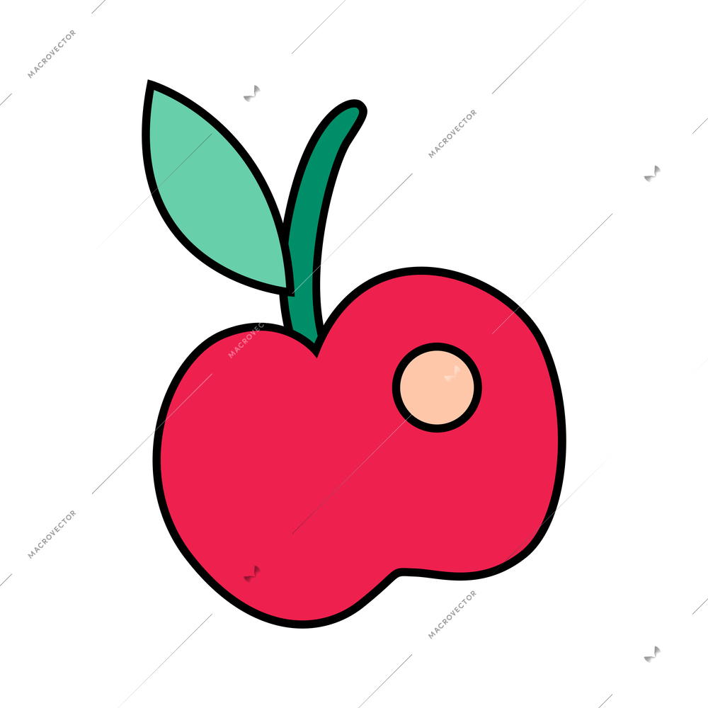 Red apple with green leaf doodle icon vector illustration