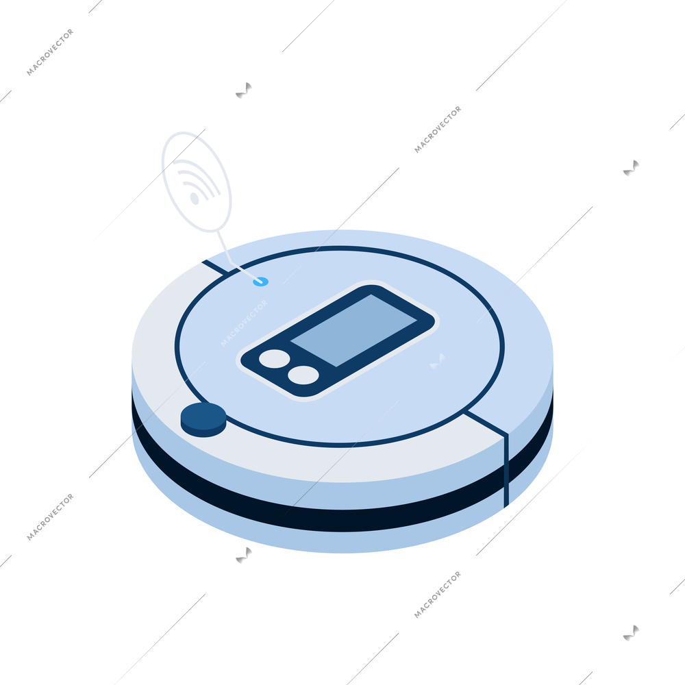 Modern robotic vacuum cleaner with wifi connection isometric icon vector illustration