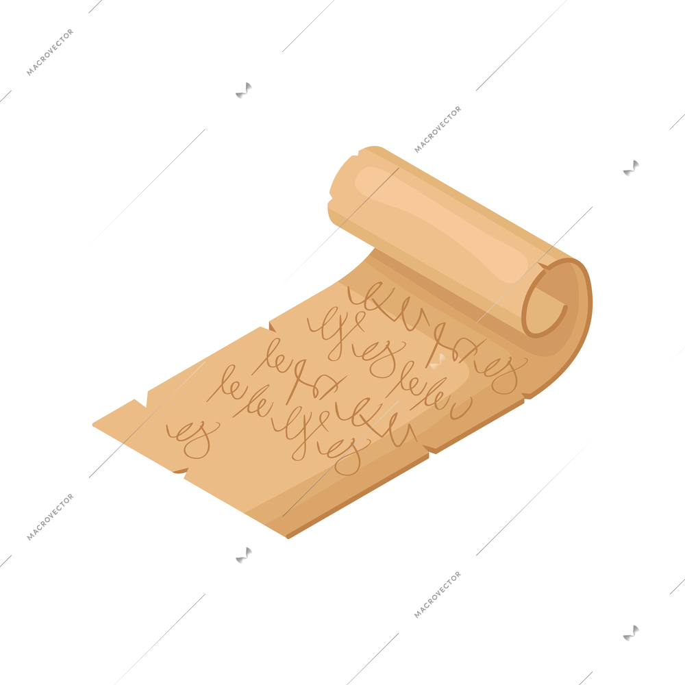 Old parchment scroll on white background isometric vector illustration