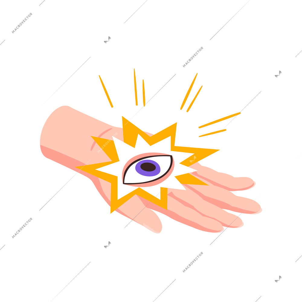 Isometric icon with all seeing eye in fortune teller hand 3d vector illustration