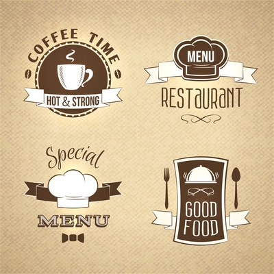 Restaurant menu strong coffee emblems on textured background set isolated vector illustration.