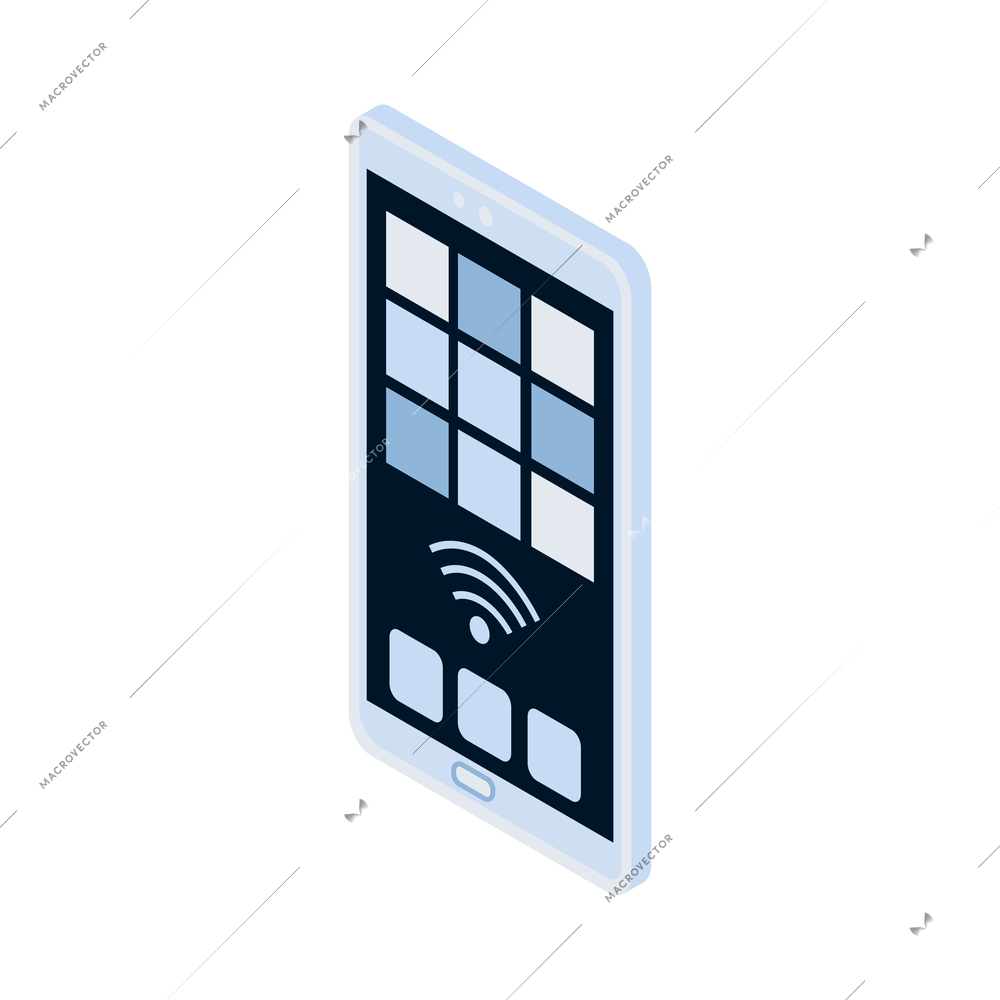 Smartphone with wifi connection sign isometric icon on white background vector illustration