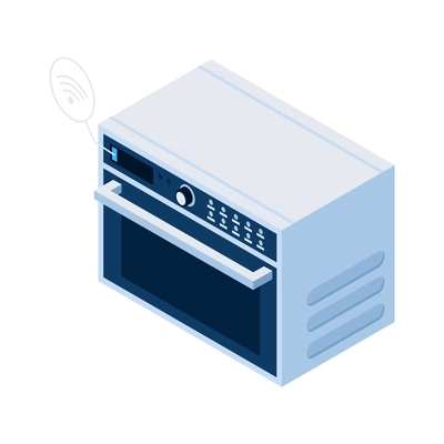 Isometric icon with smart microwave oven on white background 3d vector illustration