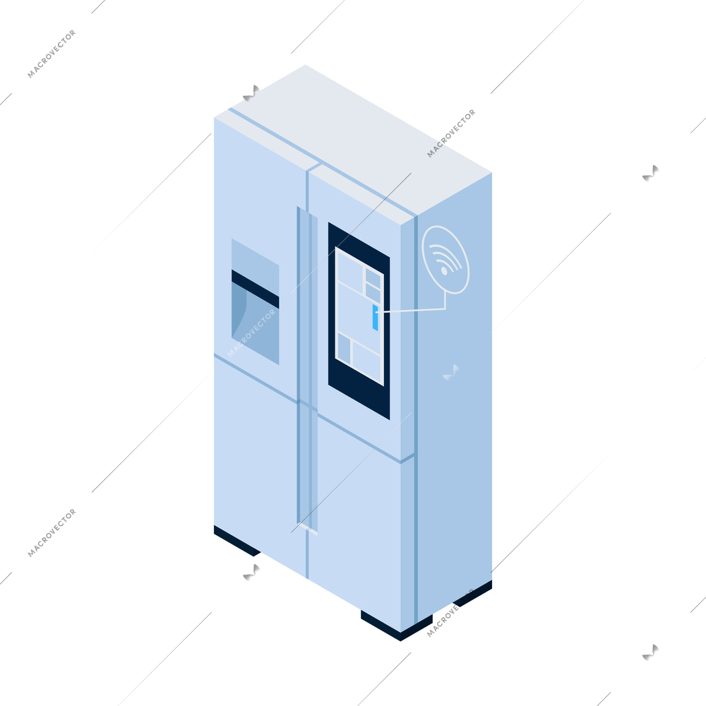 Isometric smart fridge with display and wifi connection vector illustration