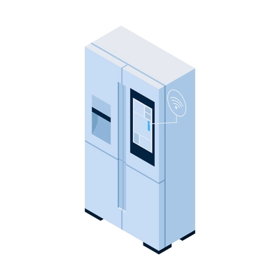 Isometric smart fridge with display and wifi connection vector illustration