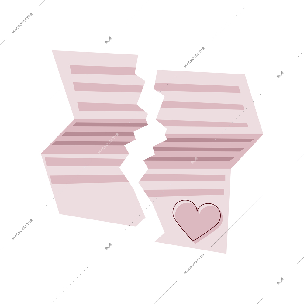 Torn love letter flat icon on white background isolated vector illustration