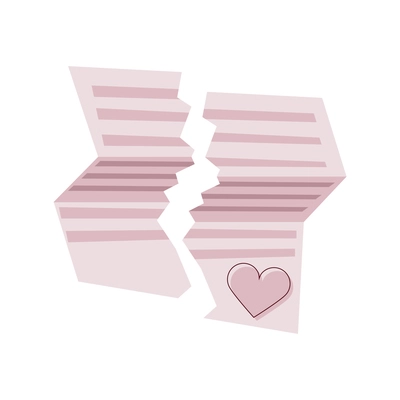 Torn love letter flat icon on white background isolated vector illustration