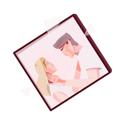 Flat icon with photo of two lovers with broken glass frame vector illustration