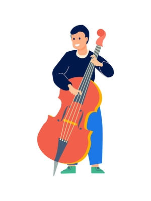 Male musician playing double bass flat icon vector illustration