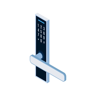 Smart door lock with number code and handle isometric icon 3d vector illustration