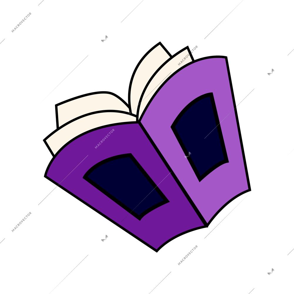 Doodle icon with open book in purple cover vector illustration