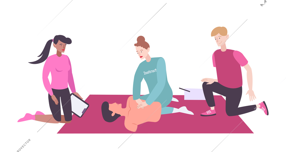 People learning to give first aid flat vector illustration