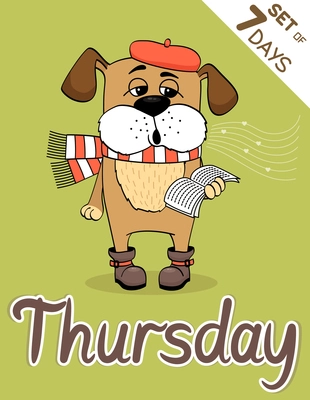 Thursday dog weekdays hipster vector illustration calendar set