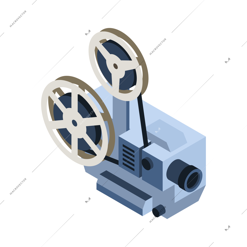 Isometric icon with vintage cinema projector 3d vector illustration