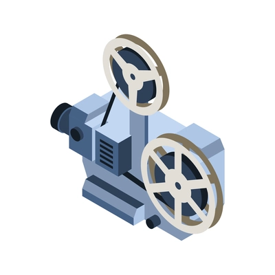 Isometric vintage film projector back view 3d vector illustration