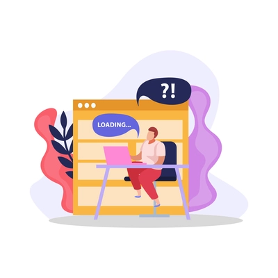 Flat design composition with computer user waiting for program loading vector illustration