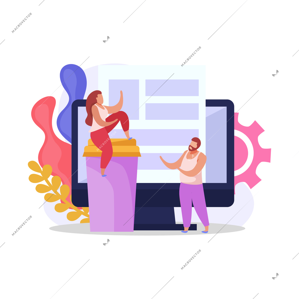 Computer user composition with flat colorful characters and images vector illustration