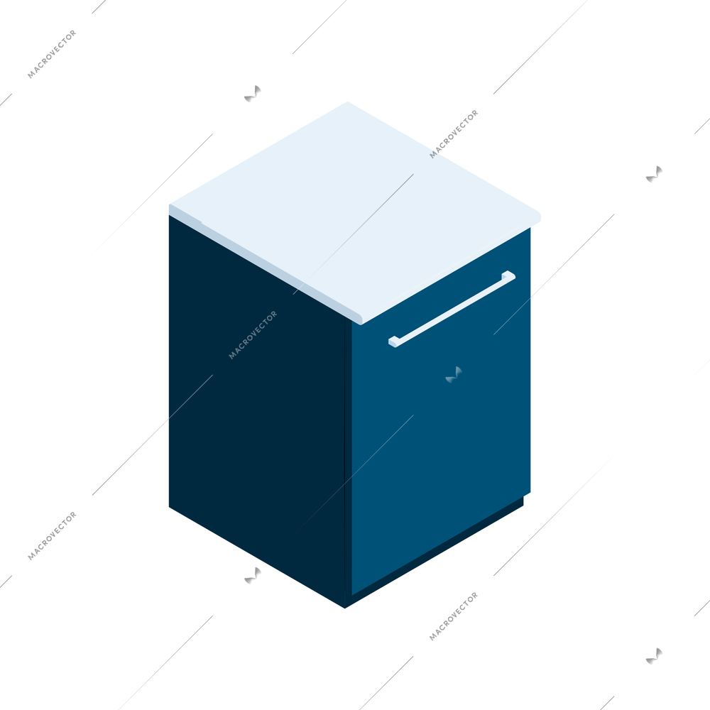 Kitchen cupboard in blue and white color 3d isometric icon vector illustration