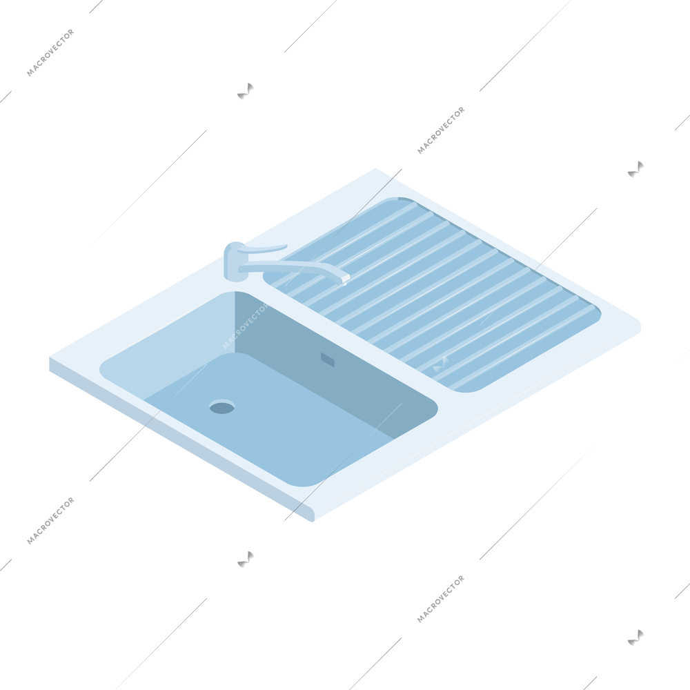 Isometric clean kitchen sink with faucet 3d vector illustration