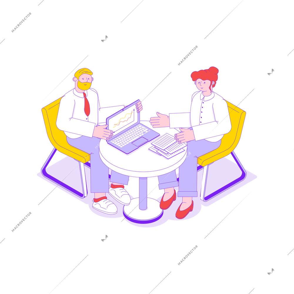 Business meeting isometric icon with two office workers 3d vector illustration