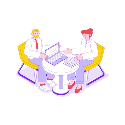 Business meeting isometric icon with two office workers 3d vector illustration