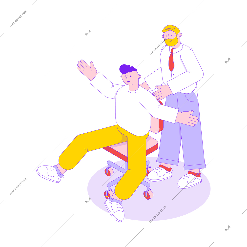 Business people team work isometric icon with two male characters 3d vector illustration