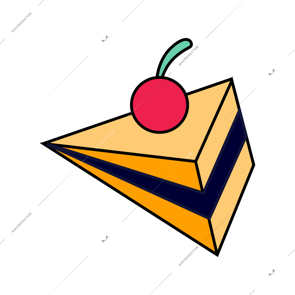 Doodle color icon with piece of cherry cake vector illustration