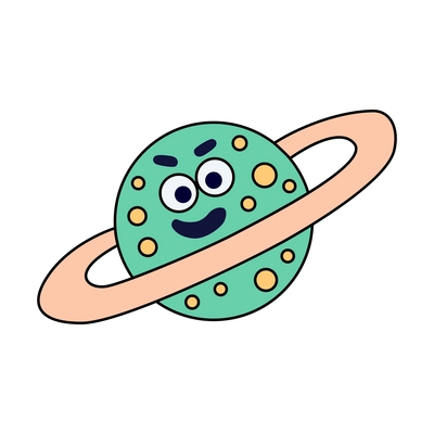 Funny colorful saturn planet with eyes doodle icon on white background vector illustration