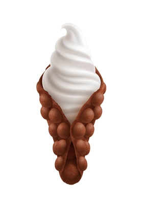 Delicious chocolate hong kong waffle cone with ice cream realistic vector illustration