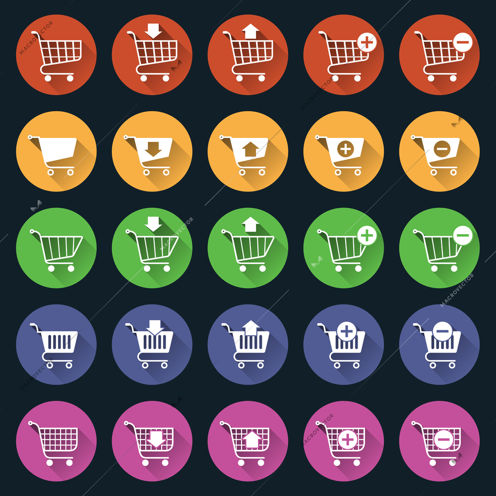 Shopping cart icons button web design elements set isolated vector illustration