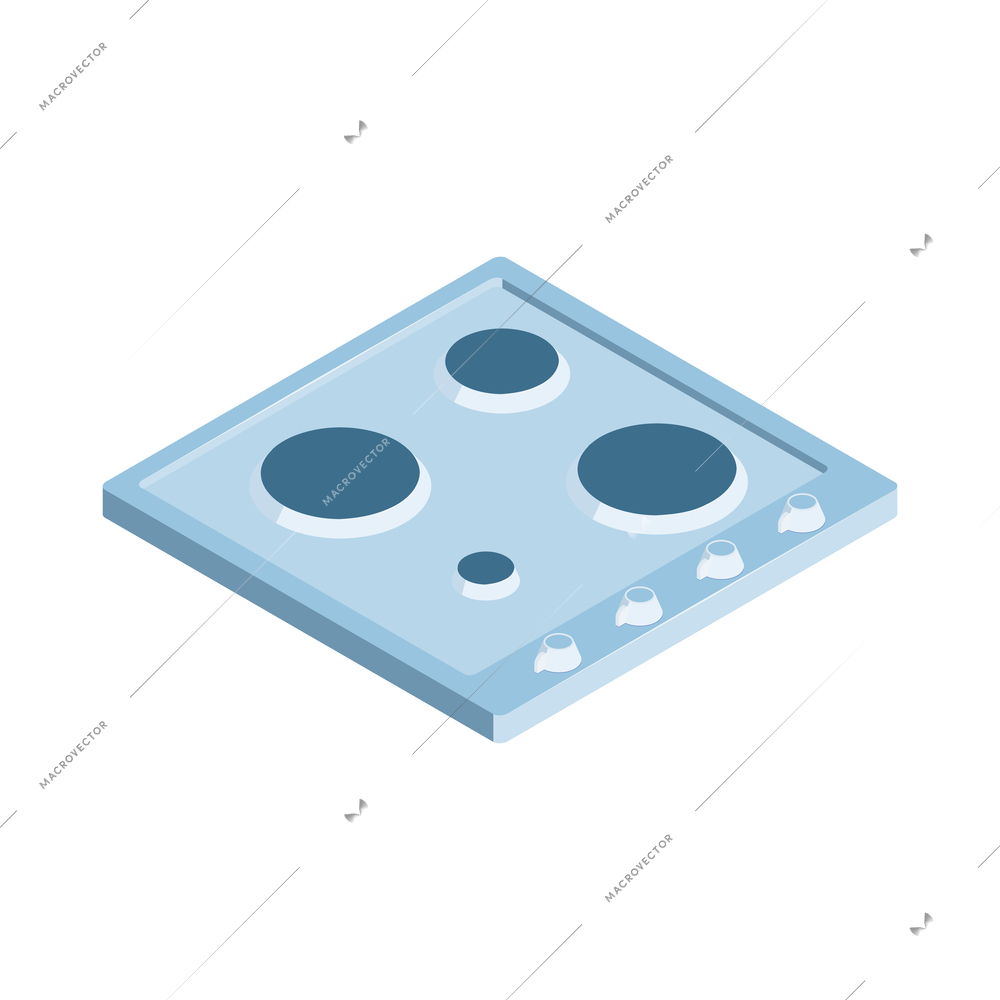 Isometric icon with gas stove cooking surface and four burners 3d vector illustration