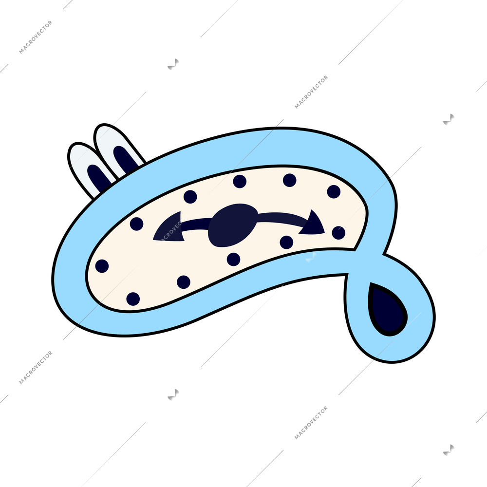 Blue and white melting clock with eyes doodle icon vector illustration