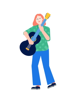 Flat icon with woman musician playing guitar vector illustration