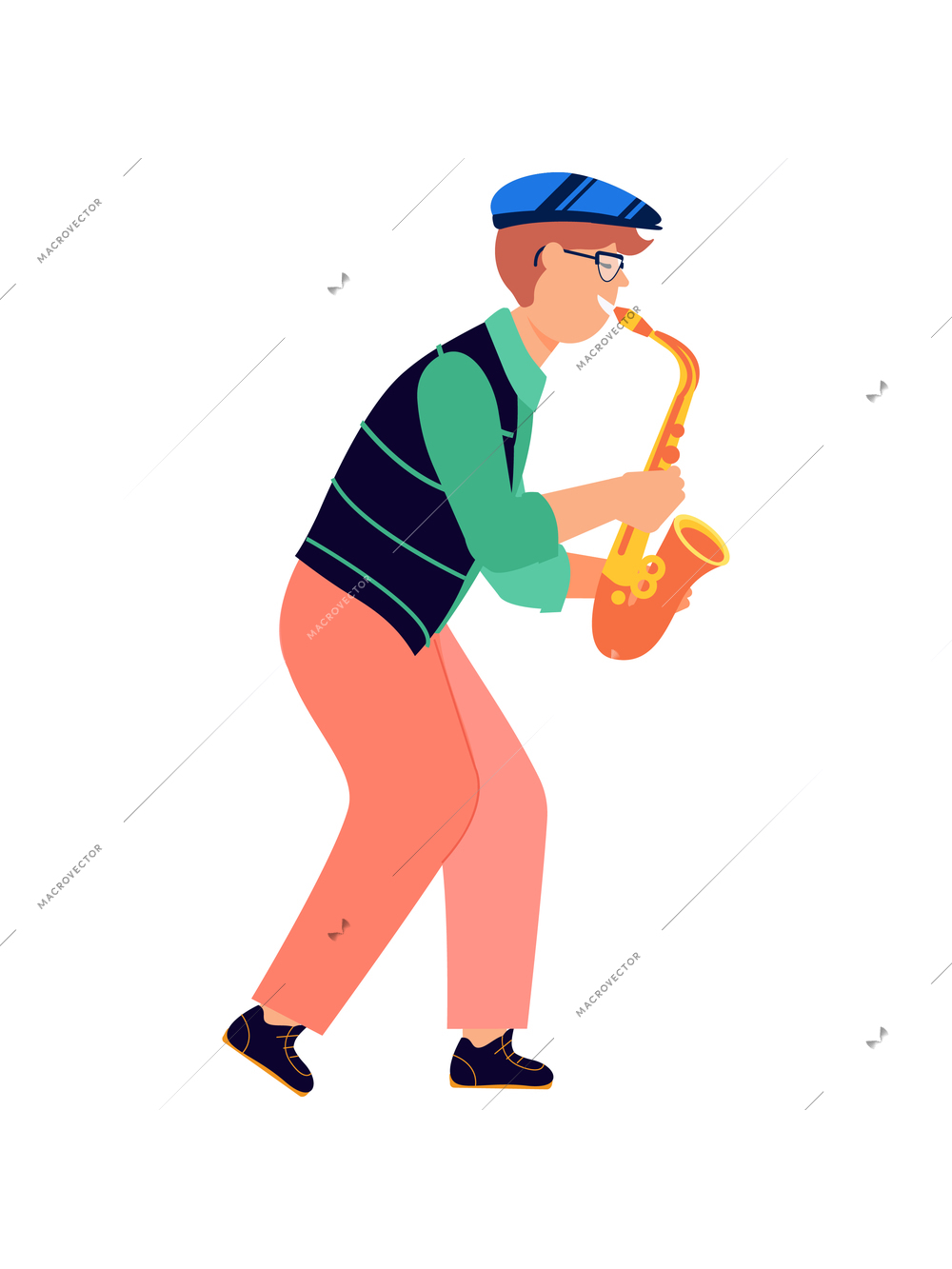 Flat character of musician playing saxophone vector illustration