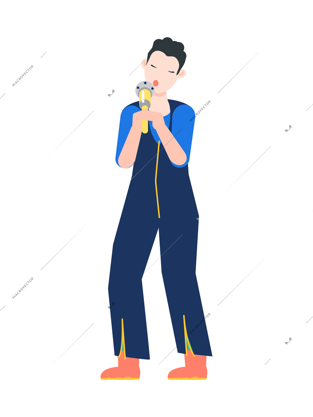 Female singer singing with microphone flat vector illustration